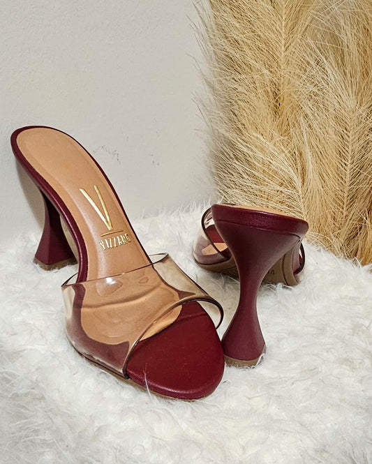 BURGUNDY CLEAR SLIDE ON HEELS