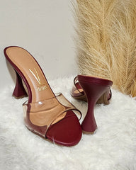 BURGUNDY CLEAR SLIDE ON HEELS