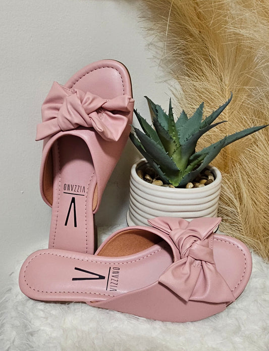 PINK PRINT BOW TIE SLIDES