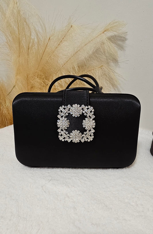 SATIN DAZZLE CLUTCH - BLACK