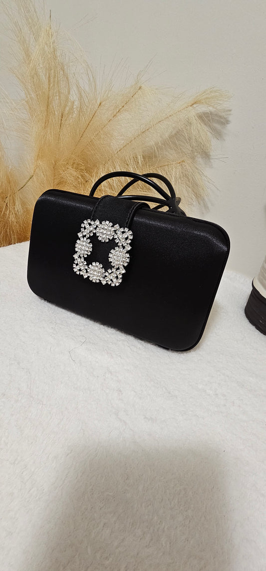 SATIN DAZZLE CLUTCH - BLACK