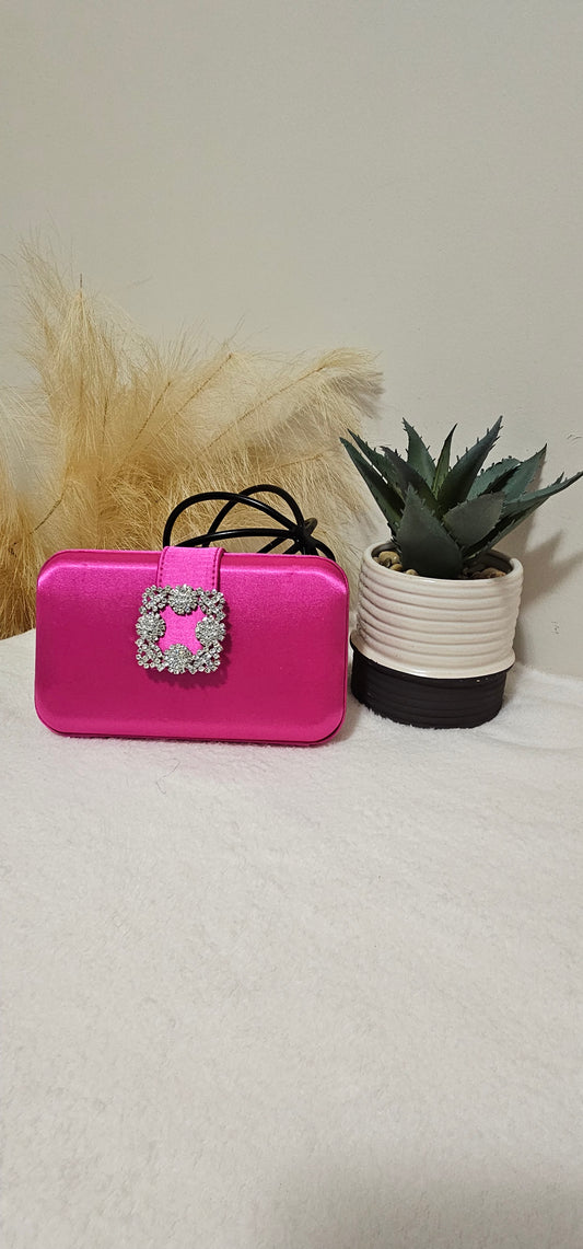 SATIN DAZZLE CLUTCH - FUCHSIA