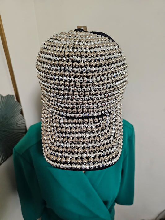 SILVER & WHITE PEARL BASEBALL HAT