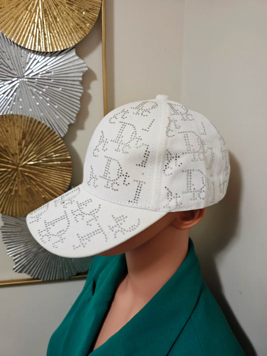 WHITE RHINESTONE BASEBALL HAT