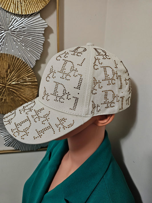 BEIGE RHINESTONE BASEBALL HAT