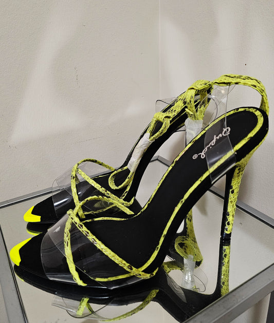 STRAPPY NEON  HIGH HEEL PEEP TOE SANDALS