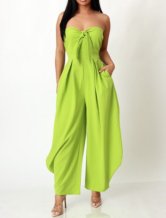 FRONT BOW TIE SLEEVELESS JUMPSUIT
