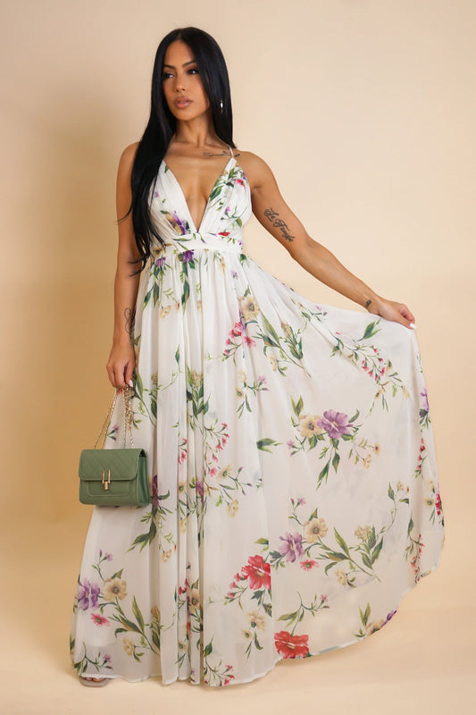 FLORAL MAXI DRESS - WHITE