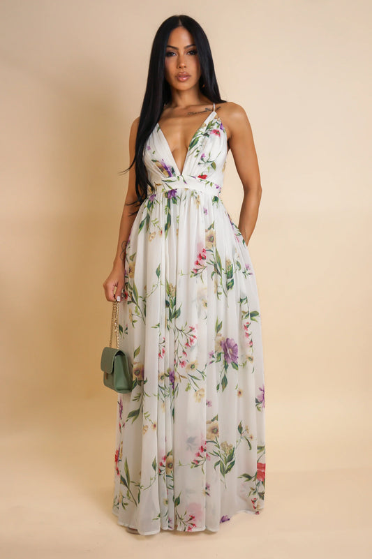 FLORAL MAXI DRESS - WHITE