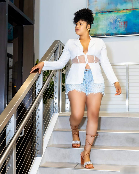 WHITE SHEER BUTTON UP SHIRT