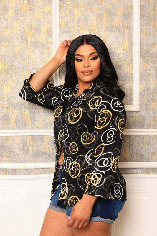 REGAL GOLD & WHITE CIRCLE BUTTON UP