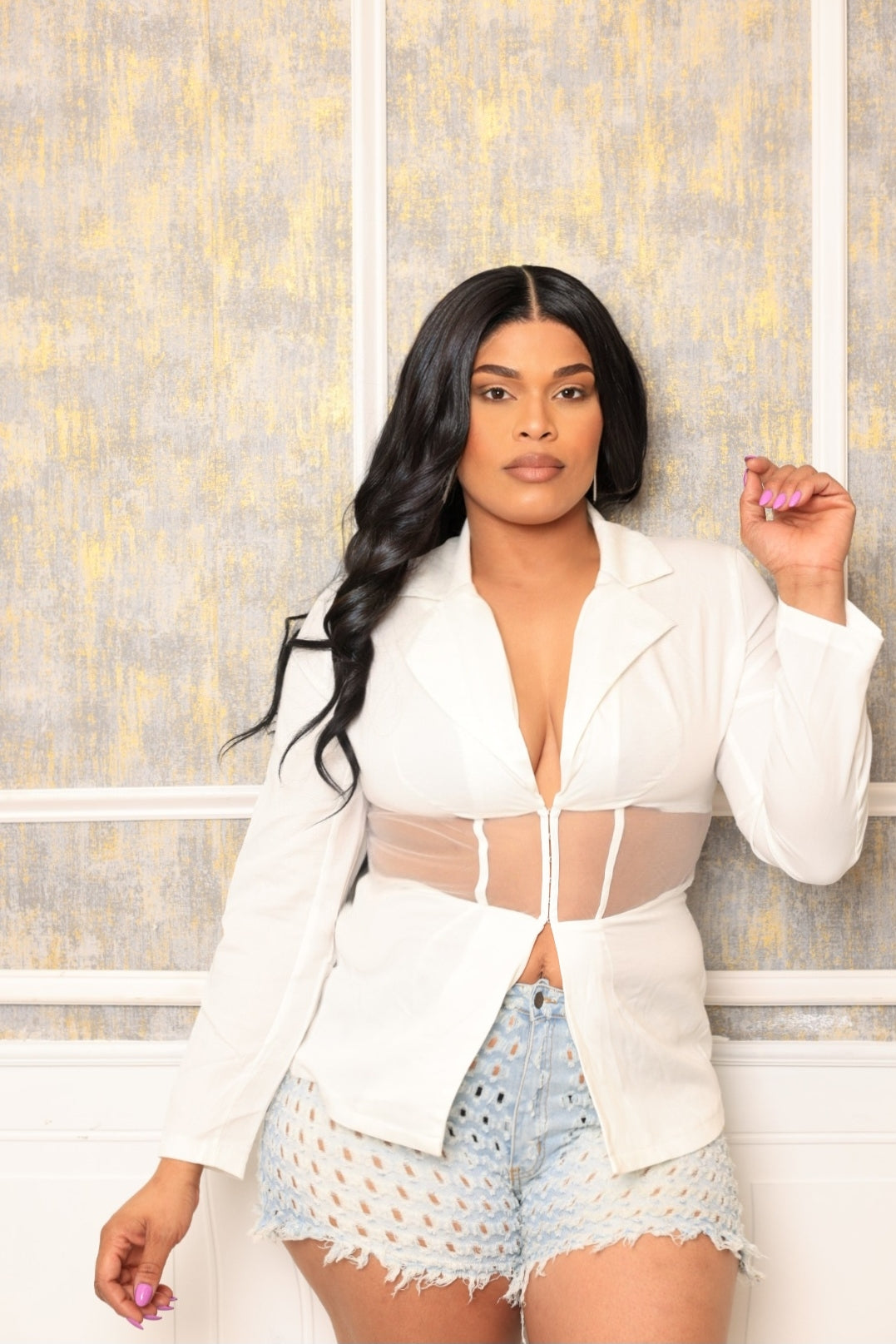 WHITE SHEER BUTTON UP SHIRT