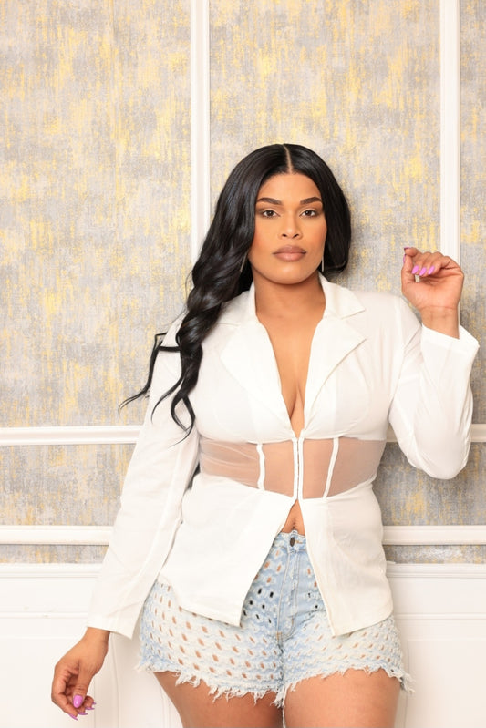 WHITE SHEER BUTTON UP SHIRT