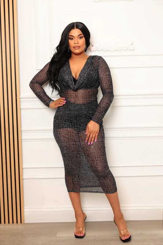 SHEER THINGS LONG SLEEVE MIDI DRESS