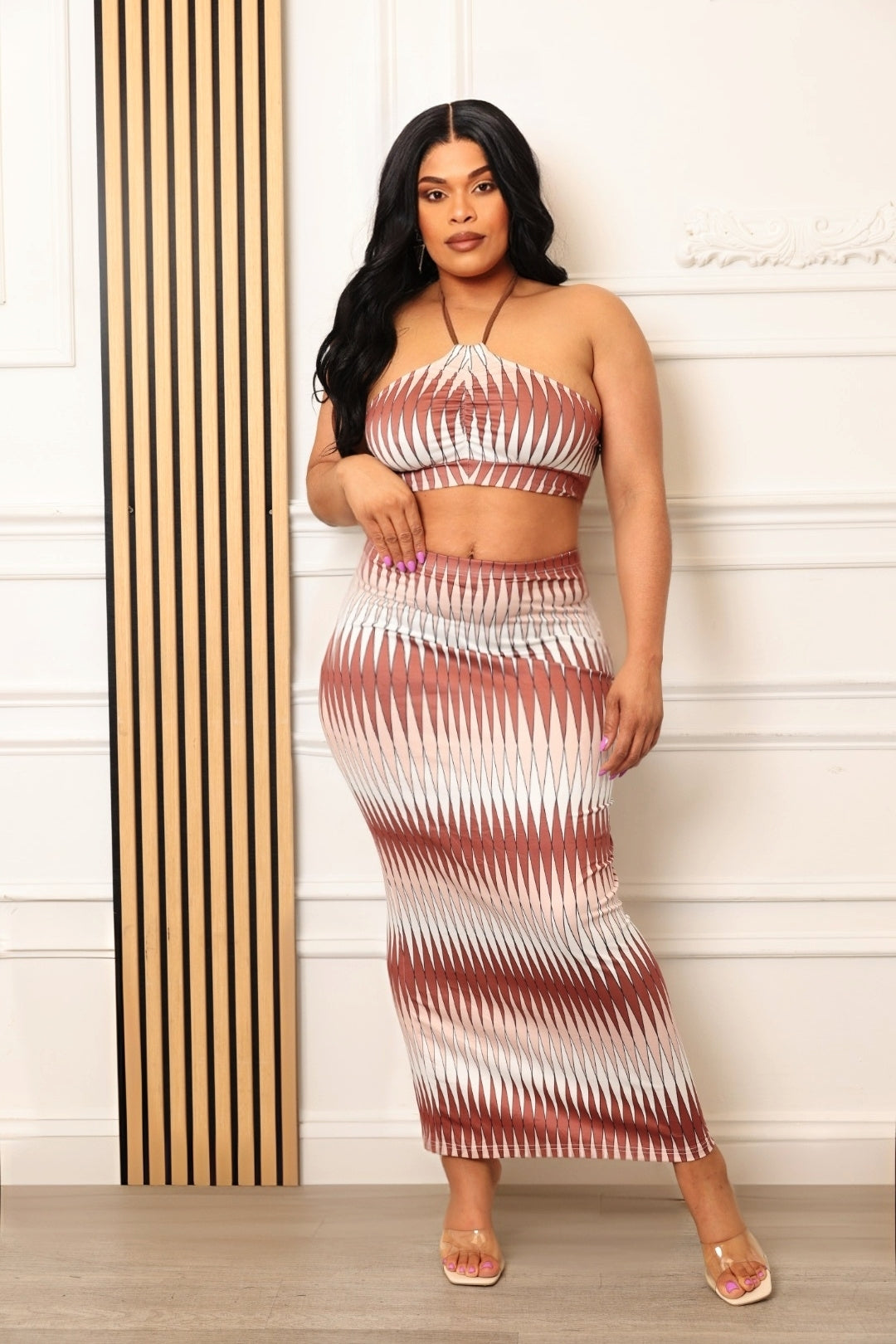 VACAY DAY PRINT HALTER SKIRT SET