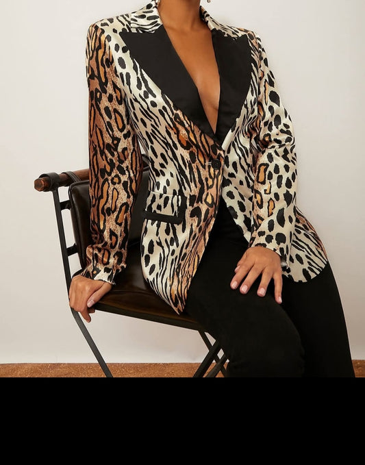LEOPART PRINT BUTTON BLAZER